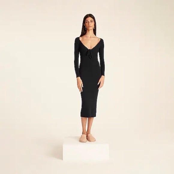 J Crew Ribbed Tie-front Sweater Dress in Black - Picture 4 of 5